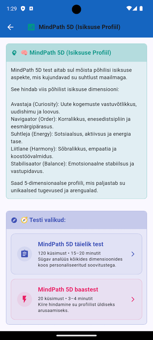 Isiksuse Kompass - MindPath 16 testi küsimuste näide, 16 isiksusetüübi analüüs